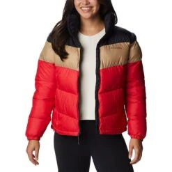 Columbia Women's Puffect™ Colourblock Jacket Red Lily / Beach -Outdoor Clothing Store 1955101 658 a4 presethigh res jpeg 300 dpi