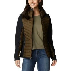 Columbia Women's Powder Lite™ Hybrid Hooded Jacket Olive Green / Black -Outdoor Clothing Store 2007761 319 a5 presethigh res jpeg 300 dpi
