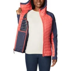 Columbia Women's Powder Lite™ Hybrid Hooded Jacket Blush Pink / Nocturnal -Outdoor Clothing Store 2007761 614 a3 presethigh res jpeg 300 dpi