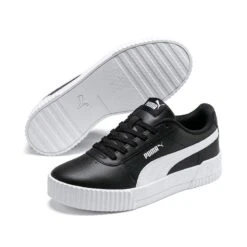 Puma Women's Carina Leather Trainers Black / Black / White