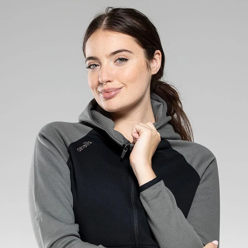 Women's Henry Fleece Full Zip Hoodie Black / Dark Grey 4 Women's Henry Fleece Full Zip Hoodie Black / Dark Grey - Image 2
