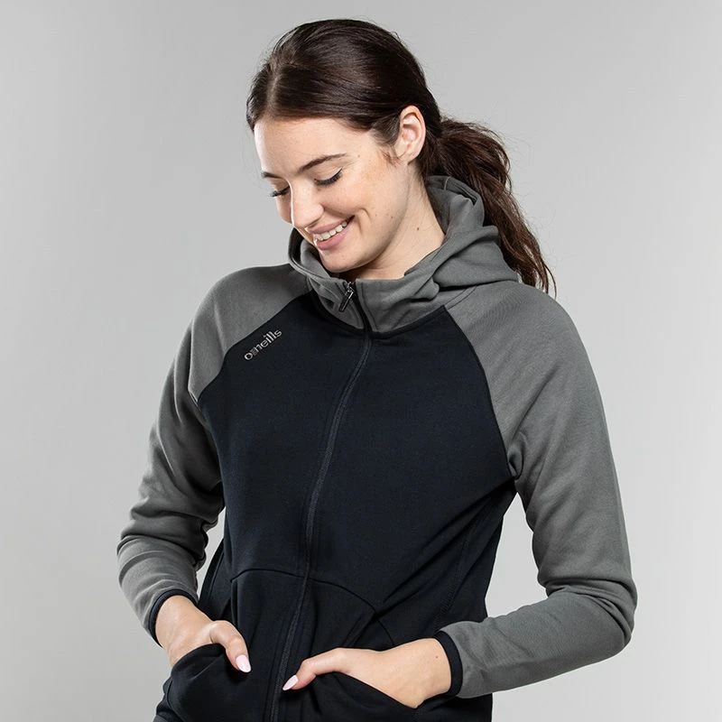 Women's Henry Fleece Full Zip Hoodie Black / Dark Grey 3 Women's Henry Fleece Full Zip Hoodie Black / Dark Grey