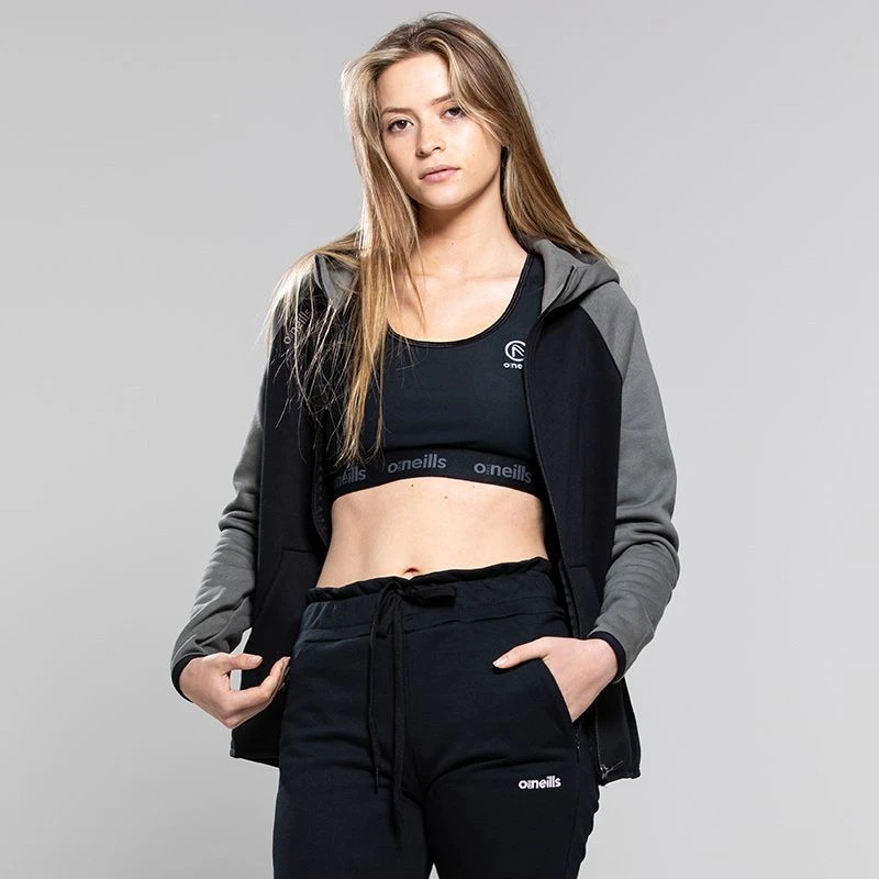 Women's Henry Fleece Full Zip Hoodie Black / Dark Grey 5 Women's Henry Fleece Full Zip Hoodie Black / Dark Grey - Image 3