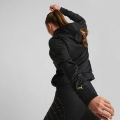 Puma Women's Power Fleece Training Hoodie Black / Metallic Gold -Outdoor Clothing Store 522184 51 mod02