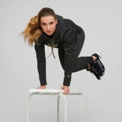 Puma Women's Power Fleece Training Hoodie Black / Metallic Gold -Outdoor Clothing Store 522184 51 mod04
