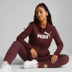 Puma Women's Essentials Logo Hoodie Aubergine -Outdoor Clothing Store 586789 50 mod01