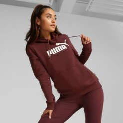 Puma Women's Essentials Logo Hoodie Aubergine -Outdoor Clothing Store 586789 50 mod05
