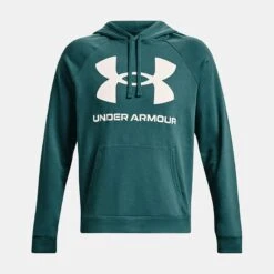 Under Armour Men's UA Rival Fleece Big Logo Hoodie Coastal Teal / Onyx White -Outdoor Clothing Store ps1357093 722 hf