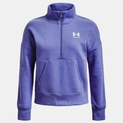 Under Armour Women's UA Rival Fleece Half Zip Baja Blue / White -Outdoor Clothing Store ps1373030 495 hf