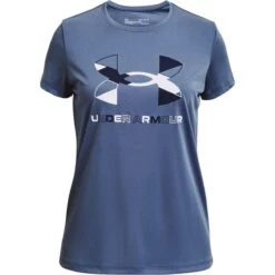 Under Armour Kids' Tech™ Graphic Big Logo T-Shirt Mineral Blue / White / Midnight Navy