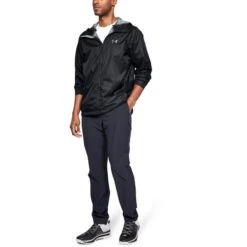 Under Armour Men's UA Forefront Rain Jacket Black / Steel -Outdoor Clothing Store s7.v5 1321439 001 fsf