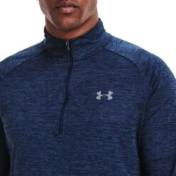 Under Armour Men's UA Tech™ Half Zip Top Academy / Steel -Outdoor Clothing Store s7.v5 1328495 409 collar