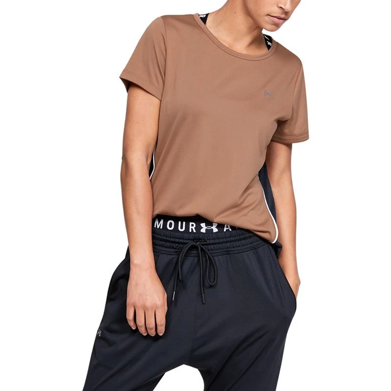 Under Armour Women's Tech Colour Block Short Sleeve T-Shirt Brown 4 Under Armour Women's Tech Colour Block Short Sleeve T-Shirt Brown - Image 2