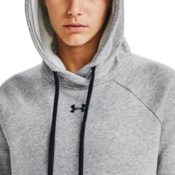 Under Armour Women's UA Rival Fleece HB Hoodie Steel Medium Heather / Black -Outdoor Clothing Store s7.v5 1356317 035 hood