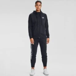 Under Armour Women's Rival Fleece Full Zip Hoodie Black -Outdoor Clothing Store s7.v5 1356400 001 fsf 1