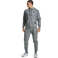 Under Armour Men's UA Rival Fleece Hoodie Pitch Grey Light Heather / Onyx White -Outdoor Clothing Store s7.v5 1357092 012 fsf