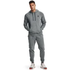 Under Armour Men's Rival Fleece Joggers Pitch Gray Light Heather / Onyx White -Outdoor Clothing Store s7.v5 1357128 012 fsf