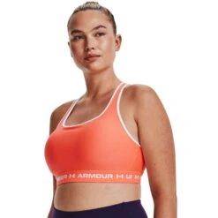 Under Armour Women's Armour Mid Crossback Sports Bra Electric Tangerine / White -Outdoor Clothing Store s7.v5 1361034 825 fc xl