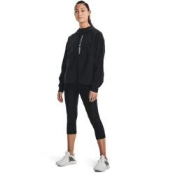 Under Armour Women's Woven Full Zip Jacket Black / Black / White -Outdoor Clothing Store s7.v5 1369889 002 fsf