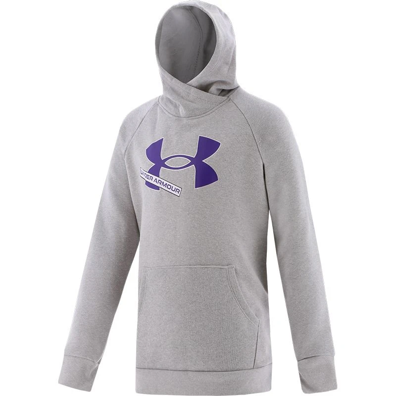 Under Armour Kids' Rival Fleece Logo Hoodie Mod Gray Light Heather / Purple Zest 3 Under Armour Kids' Rival Fleece Logo Hoodie Mod Gray Light Heather / Purple Zest