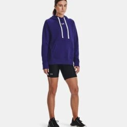 Under Armour Women's UA Rival Fleece HB Hoodie Sonar Blue / White -Outdoor Clothing Store v5 1356317 468 fsf