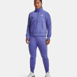 Under Armour Women's UA Rival Fleece Half Zip Baja Blue / White -Outdoor Clothing Store v5 1373030 495 fsf