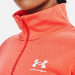 Under Armour Women's UA Rival Fleece Half Zip After Burn / White -Outdoor Clothing Store v5 1373030 877 collar