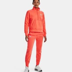 Under Armour Women's UA Rival Fleece Half Zip After Burn / White -Outdoor Clothing Store v5 1373030 877 fsf